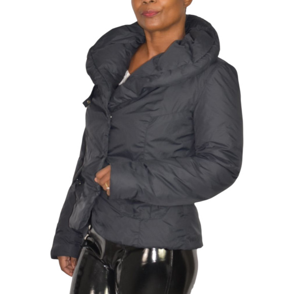 ADD Puffer Jacket Funnel Neck Black Goose Down Short Padded Puffy Winter Coat 8 - Picture 3 of 16